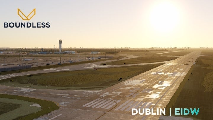 Rendition of Dublin Airport in X-Plane by Boundless Simulations.
