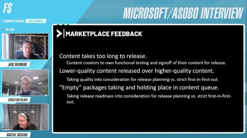 MSFS Marketplace livestream feedback