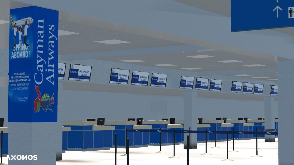 A rendition of the interior of the terminal of Owen Roberts Airport in X-Plane by Axonos.