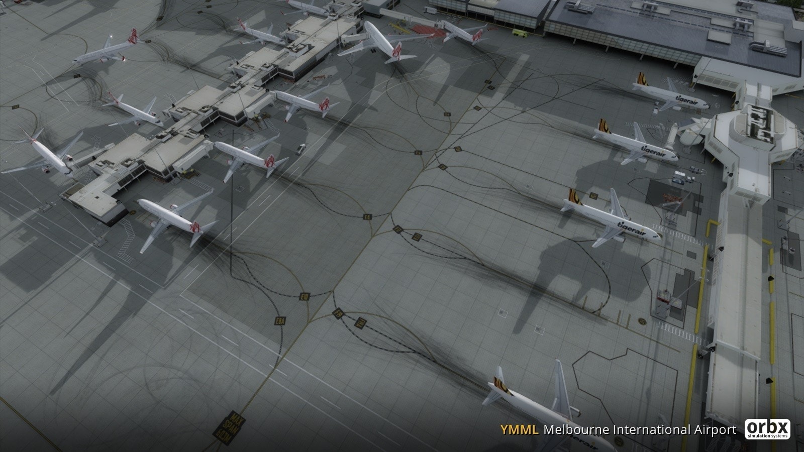 Melbourne Airport by Orbx for P3D as an example of what to expect.