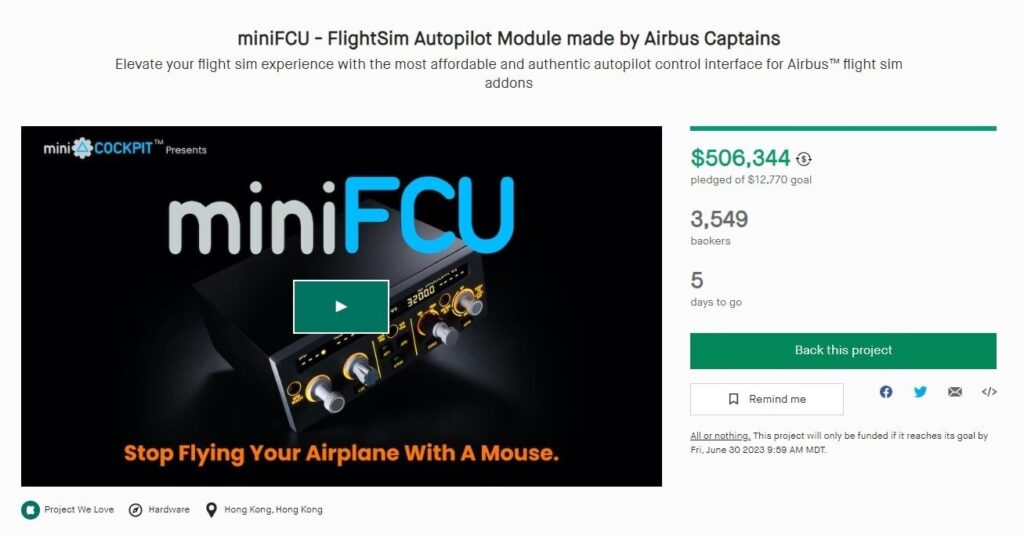 miniCOCKPIT miniFCU Kickstarter