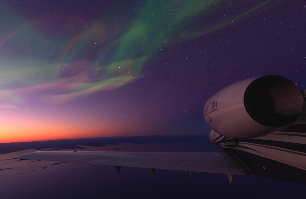 Aurora Borealis: Northern Lights in the background of a plane by SOUTH OAK CO