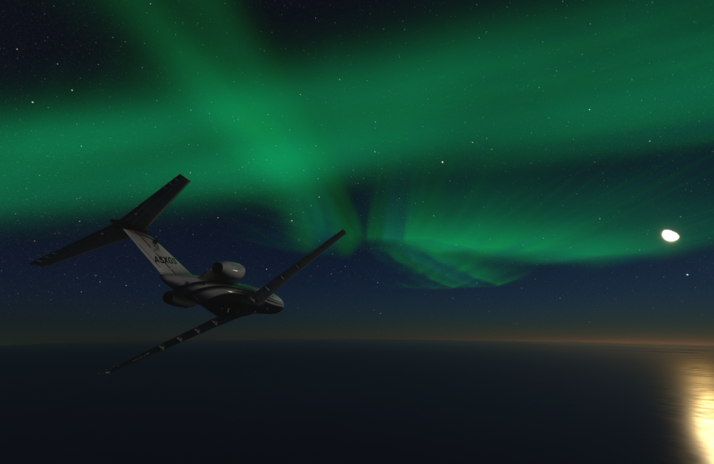 Aurora Borealis: Northern Lights in the background of a plane by SOUTH OAK CO