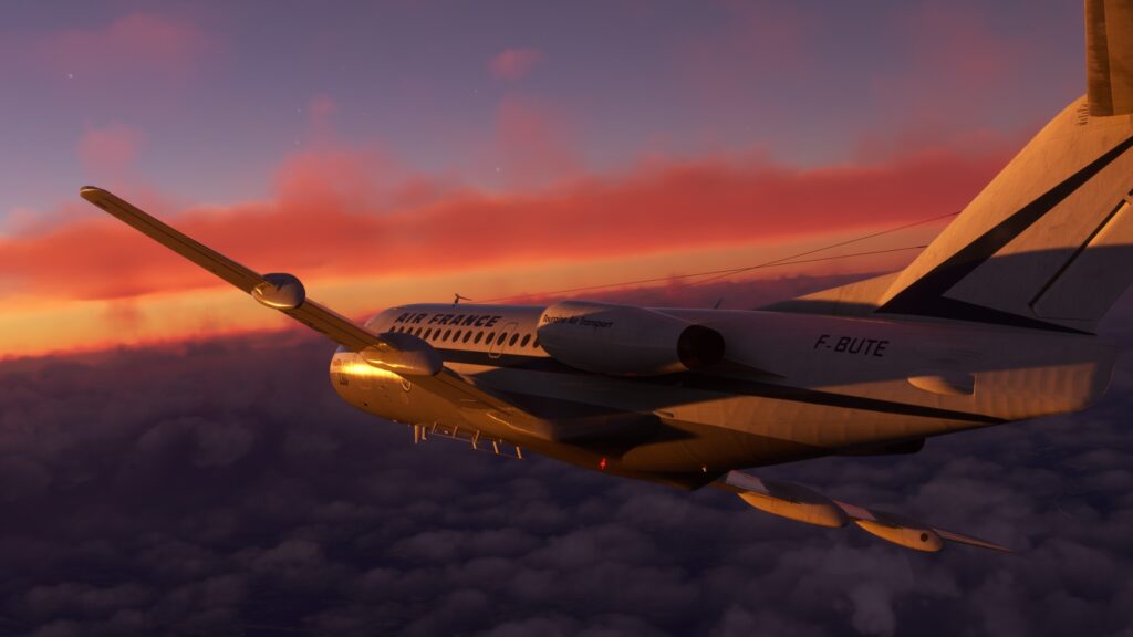 Fokker F28 MSFS sunset