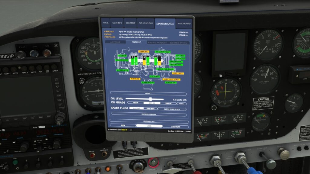 A2A PA-24 Comanche 250 for MSFS Review Engine Analyzer