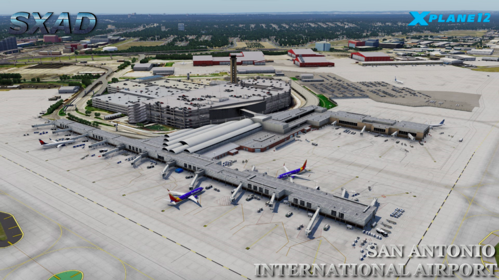 Without any prior announcement of the development, SXAirportDesign (SXAD) has suddenly released a detailed rendition of San Antonio International Airport (KSAT) for X-Plane 12.