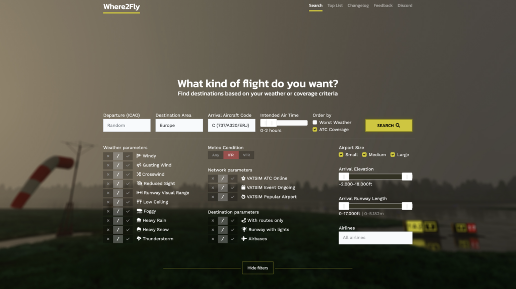 Where2Fly Main Page
