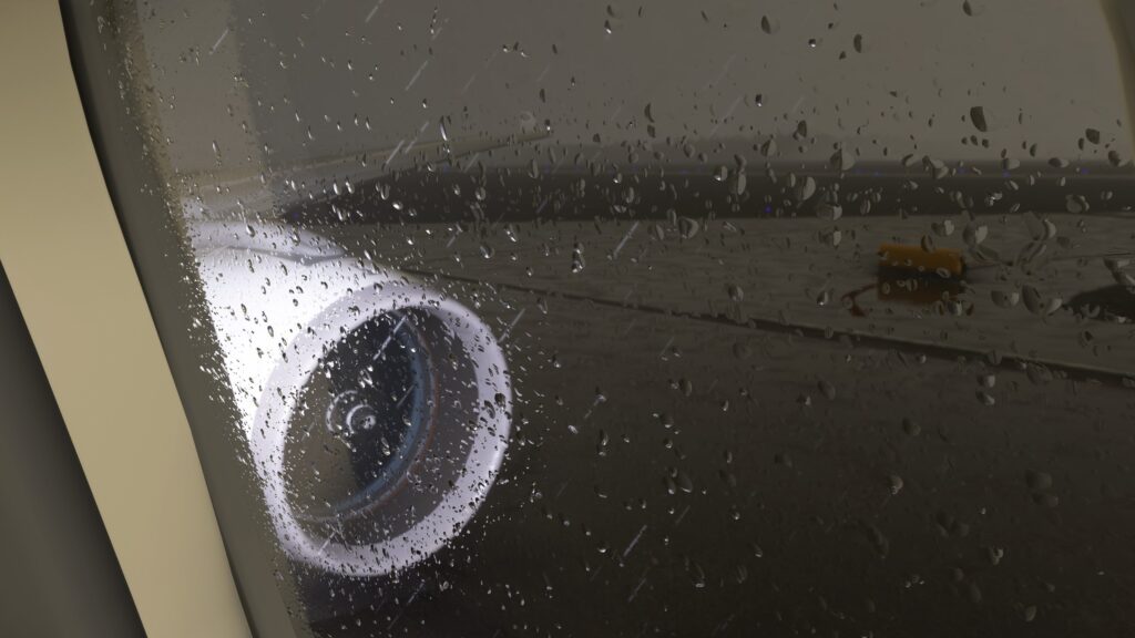 LVFR A330-900neo for MSFS review rainy wing view